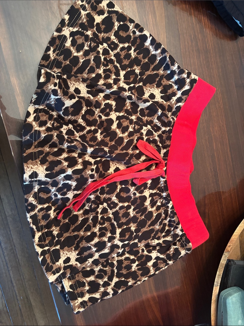 eesome Leopard Print Mini Skirt with Red Waistband